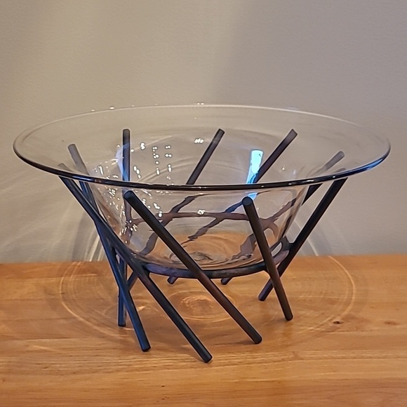 Vintage Other - VINTAGE 90s Large Glass Centerpiece Bowl and Metal Stand